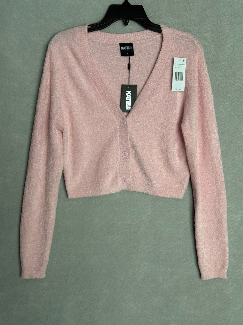 KatieJNYC Mara Cardigan Sweater Cropped Long Sleeve Pink Junior Girls XS NEW